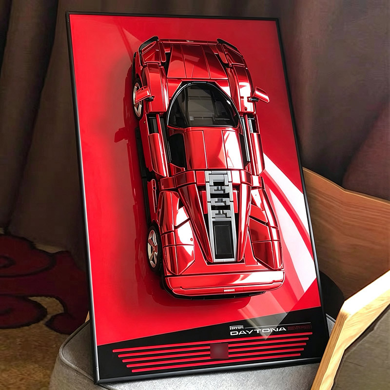 Model Kit Ferrari - ชั้นวางจอแสดงผลแบบติดผนัง ใช้ได้กับชุดตัวต่อ LEGO 42143 Ferrari SP3