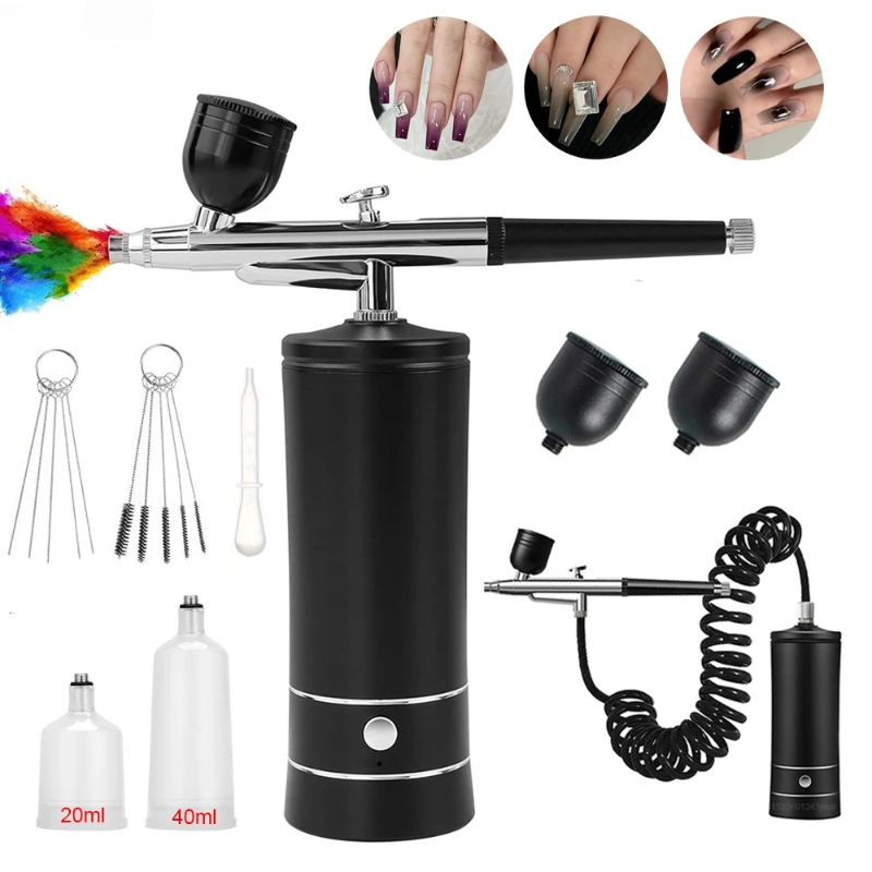 Airbrush Compressor Kit - ชุดอุปกรณ์เพ้นท์เล็บแอร์บรัช พร้อมคอมเพรสเซอร์ขนาดเล็ก สำหรับเพ้นท์เล็บ เพ้นท์เค้ก เครื่องพ่นสีแบบพกพา